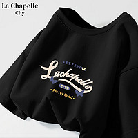 La Chapelle City拉夏贝尔纯棉衣服短袖t恤女春夏款2024百搭宽松打底衫上衣女 黑-city蝴蝶 M