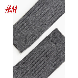 H&M男士袜子2024夏季纯色舒适休闲棉混纺罗纹中长袜1170159 混深灰色 25-26