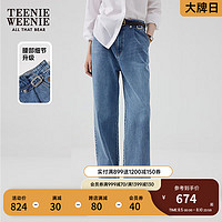 Teenie Weenie小熊2024年早秋高腰牛仔直筒裤复古时髦长裤女士 中蓝色 155/XS