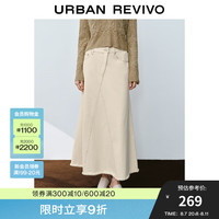 UR2024秋季新款女装撞色分割线丹宁毛须休闲半裙UWH840121 米白