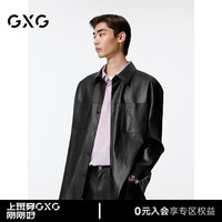 GXG男装 黑色pu皮简约时尚休闲衬衫外套男士24年秋新品G24X033045 黑色 1