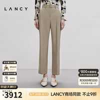 朗姿/LANCY2024秋季高端马海毛卡其西装裤女压褶百搭通勤裤子 深米色 XL