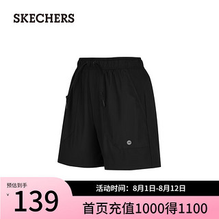 斯凯奇（Skechers）夏季女针织短裤吸湿舒适运动休闲裤P224W055 碳黑/0018 2XL