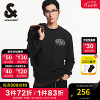 杰克·琼斯（JACK&JONES）男装秋季宽松舒适100%纯棉简约潮流时尚字母刺绣蜡染面料卫衣男 E43 纯黑色 175/96A/M