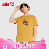 班尼路(Baleno)椰树印花宽松休闲短袖t恤男圆领半袖 95Y黄色 M