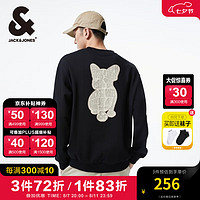 杰克·琼斯（JACK&JONES）男装秋季潮舒适百搭上衣字母刺绣宽松法斗狗贴布套头卫衣男 E40 黑色 E40 黑色 170/92A/S