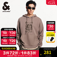 杰克·琼斯（JACK&JONES）男装秋季100%纯棉舒适柔软时尚法斗狗斜纹印花图案连帽套头卫衣男 E12 漂流木 185/104A/XL