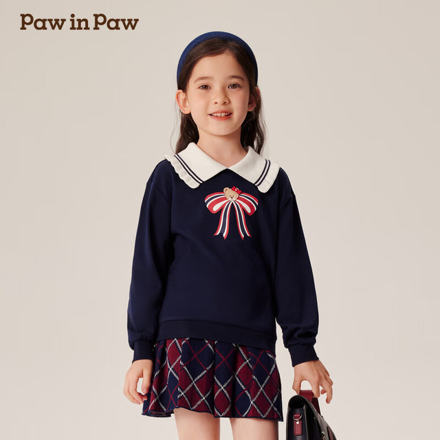 Paw in Paw PawinPaw卡通小熊童装2024年秋冬女童翻领卫衣 Navy藏青色/59 120cm