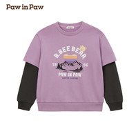 PawinPaw卡通小熊童装2024年早秋男女童圆领卫衣经典拼接舒适 Purple紫色/75 120cm