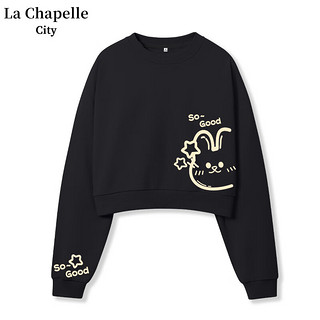 La Chapelle City 拉夏贝尔   牛奶丝短款圆领卫衣女