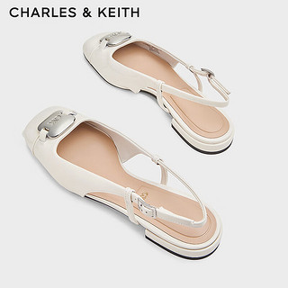 CHARLES&KEITH24秋季SL1-71790037金属扣浅口真皮方头凉鞋女 White白色 40