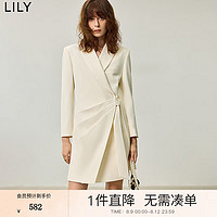 丽丽 LILY2024秋女装职场商务通勤款优雅气质高腰A字西装连衣裙女 604米白 XL