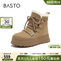 百思图2024冬季时尚户外雪地靴厚底女短靴L3228DD4 杏色 34