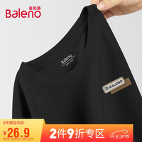 班尼路(Baleno)短袖男夏季潮流复古重磅华夫格宽松t恤青年简约百搭半截袖上衣 XL(130-160斤) 黑/JPB双色圆标X