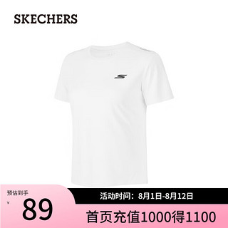 斯凯奇（Skechers）女吸湿速干透气圆领短袖上衣运动T恤P224W115 亮白色/0019 M