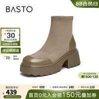 百思图2024冬季新款商场同款简约通勤弹力靴粗跟女短靴M5202DD4