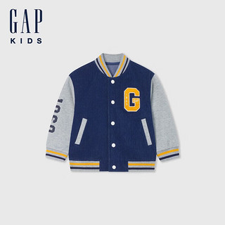 Gap【大小童同款】男童2024初秋logo撞色棒球服外套641782 深蓝色拼接 150cm(12-13岁)亚洲尺码