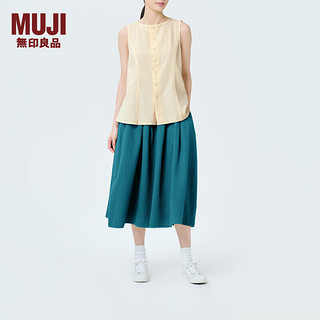 MUJI 無印良品 无印良品（MUJI）IDEE 女式 泡泡纱 抽褶裙 长半身裙女夏季款裙子 GAD54C4S 深蓝色 M (155/68A)