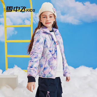 雪中飞童装儿童羽绒服2024女童中大童时尚印花男童轻薄连帽羽绒服 梦幻紫 110