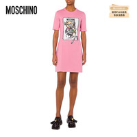 MOSCHINO莫斯奇诺24早秋女士Teddy Bear涂鸦短袖连衣裙 粉色 36