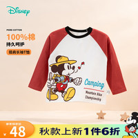 迪士尼宝宝童装男童休闲百搭可爱米奇舒适透气长袖T恤24年 ZD3DS035枣红 110