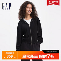 Gap女装2024秋季纯色拉链抽绳连帽卫衣百搭休闲上衣638410 黑色 155/76A(XS) 亚洲尺码