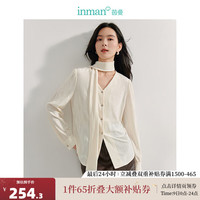 茵曼(INMAN)通勤飘带气质肌理衬衫2024秋季女装新款法式长袖宽松显瘦衬衣 梨花杏