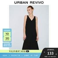 UR2024秋季新款女装法式赫本风气质V领无袖连衣裙UWG740157 正黑