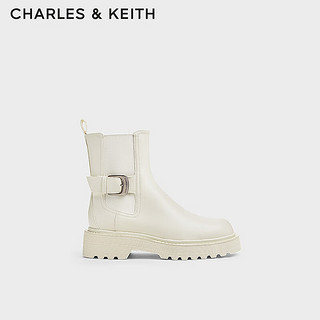 CHARLES&KEITH24秋季CK1-90380159厚底圆头烟筒靴切尔西短靴 粉白色Chalk 36