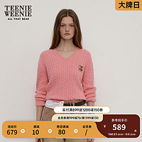 Teenie Weenie小熊2024秋假两件绞花毛衣针织上衣女 粉色 160/S