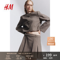 H&M2024夏季女装时尚休闲百搭潮流百褶迷你裙1238405 米色/格纹 170/100 XL