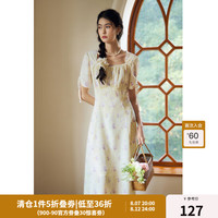 独束大码女装淡紫桔梗花连衣裙夏装清新中长款显瘦碎花连衣裙 淡紫桔梗 3