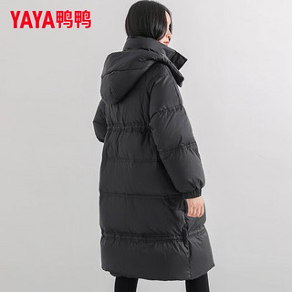 鸭鸭（YAYA）羽绒服女中长款2024年冬季韩版过膝可拆卸连帽时尚羽绒外套 黑色 M