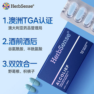 HerbSense贺柏圣解蓝酒片 澳洲葛根枳椇子解烈酒药酒前醒烈酒后宿醉酒药 奶蓟草护肝片 【标准版】解酒药-12粒