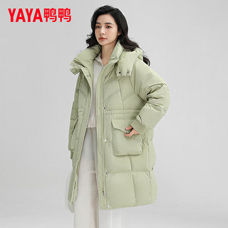 鸭鸭羽绒服鸭鸭（YAYA）羽绒服女中长款2024冬季韩版防风连帽收腰显瘦保暖外套KL 绿色 160/84A(M)