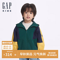 GAP男童2024秋季撞色拼接立领连帽工装夹克儿童装外套642289 绿色拼接 140cm (10-11岁) 亚洲尺码