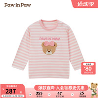 PawinPaw卡通小熊童装2024年早秋男女宝长袖圆领T恤休闲百搭 Pink粉红色/25 120cm