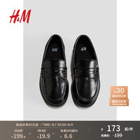 H&M2024秋季童装童鞋男童女童纯色梭织舒适乐福鞋1202850 黑色 31码