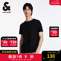 杰克·琼斯（JACK&JONES）夏柔软舒适纯棉纯色通勤百搭商务休闲短袖T恤男装224301060 E40 黑色 E40 黑色 175/96A/M