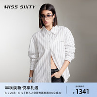 MISS SIXTY2024秋季新款长袖衬衫女条纹宽松时尚百搭休闲风单排扣 白/啡