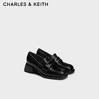 CHARLES&KEITH24秋季CK1-60580294复古英伦粗跟乐福鞋单鞋女 Black Box黑色 39