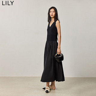 LILY2024秋新款女装时尚无袖收腰显瘦吊带背心连衣裙通勤款小黑裙 510黑