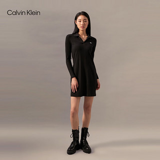 Calvin Klein Jeans24秋季女士通勤简约ck字母V字针织POLO裙连衣裙J224781 BEH-太空黑 L