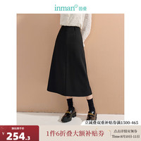 茵曼（INMAN）通勤百搭后开衩半身裙2024秋季女装显高显腿长气质A字裙 午夜黑 S