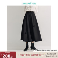 茵曼（INMAN）立体花朵不规则半身裙2024秋季女装显瘦中长款A字伞裙 午夜黑 M