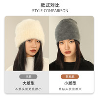 显脸小兔毛毛线帽女秋冬白色大头围针织帽子巨大毛线帽毛绒冷帽男