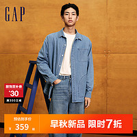 Gap男女装2024初秋纯棉翻领水洗牛仔衣长袖衬衫外套636629 浅色水洗 185/104A(XXL) 亚洲尺码