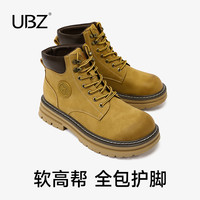 UBZ 防水厚底登山靴男户外2024秋工装英伦风大黄靴短靴马丁靴 自然黑(30天) 45