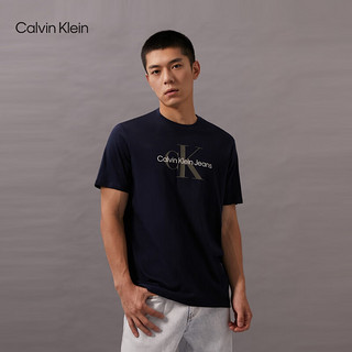 Calvin Klein Jeans24秋季男士休闲通勤字母印花纯棉短袖针织T恤40EM286 CEF-藏青 L