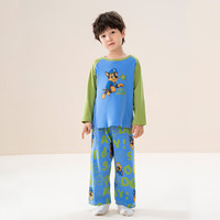 汪汪队立大功儿童睡衣纯棉春秋男童长袖空调服宝宝外穿家居服女童A类内衣套装 蓝色 105cm